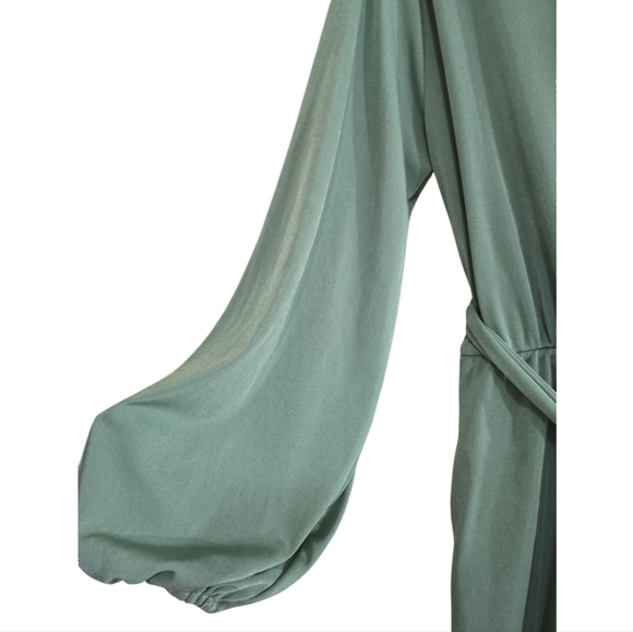 Show Me Your Mumu Chloe Collared Dress In Sage Green Medium Belted Surplice Neck - Picture 7 of 12
